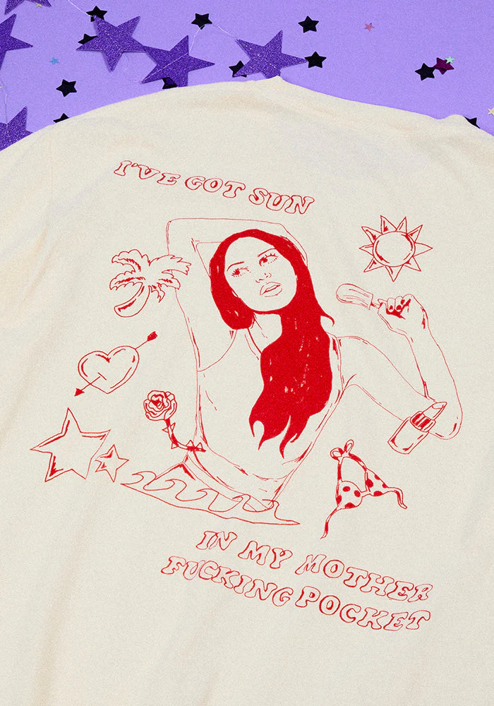 oversized sun in my mother fucking pocket t-shirt in ivory - Image 3